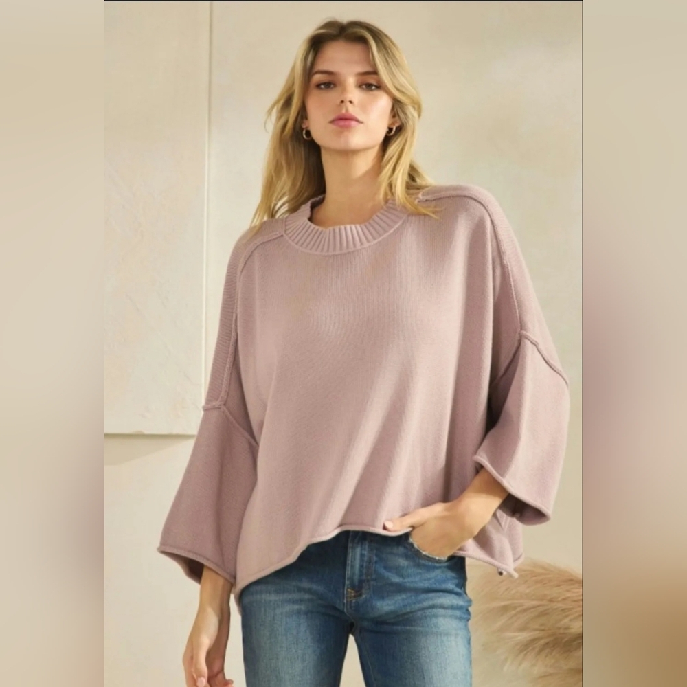 🐧#963 Tres Bien Solid Round Neck Long Sleeve Sweater